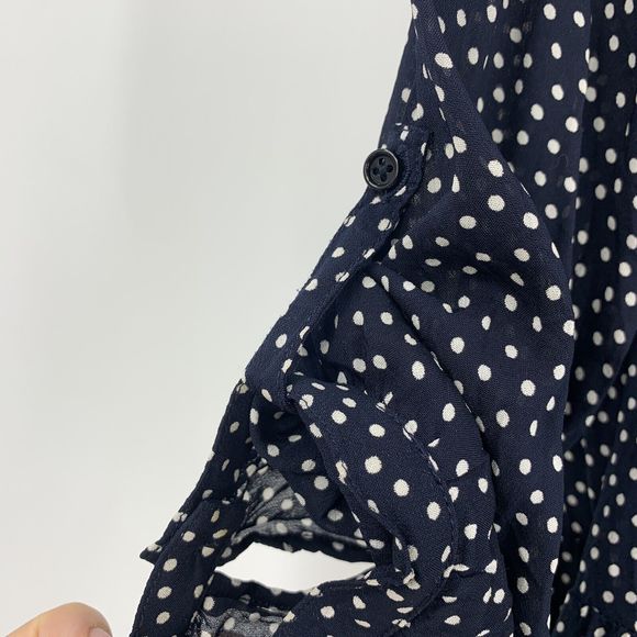 Sandro 2 Long Sleeve V Neck Mini Dress Pockets Polka Dot Medium Roll Sleeve - Picture 14 of 16